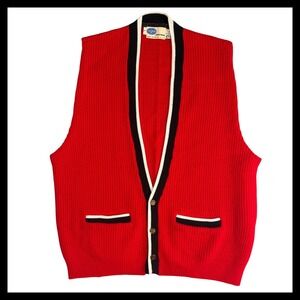Vintage‎ 1970's Pilgrim Sportswear Cardigan Vest Mens Red Black White Retro